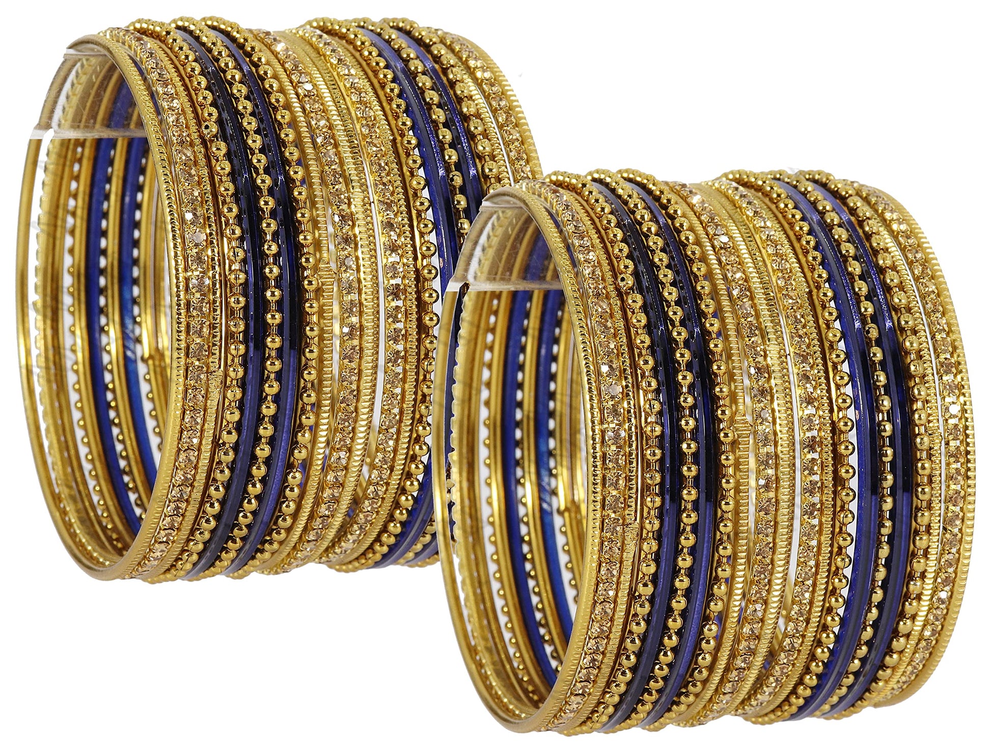 T4 Jewels Non-Precious Metal with Base Metal Zircon Gemstone Studded Glossy Finished Ballchain Linked Gold Plated Cutting Pattern Bangle set for Women and Girls T4 Jewels