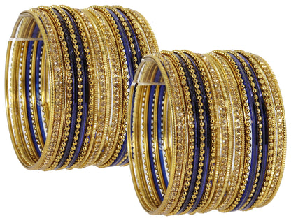 T4 Jewels Non-Precious Metal with Base Metal Zircon Gemstone Studded Glossy Finished Ballchain Linked Gold Plated Cutting Pattern Bangle set for Women and Girls T4 Jewels