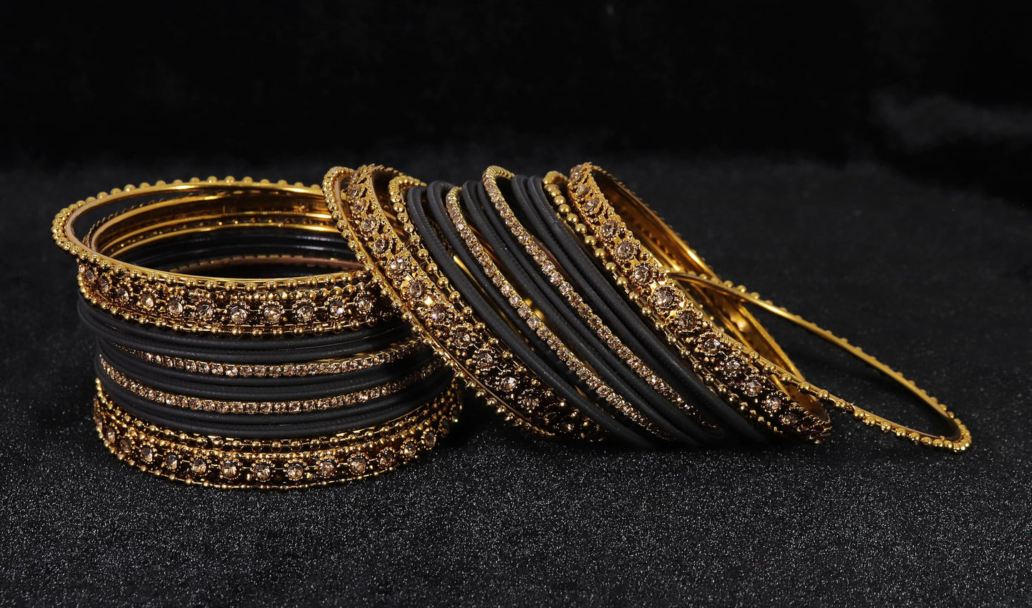 T4 Jewels Metal With Zircon Gemstone Studded Glossy Finished Traditional Bangle set T4 Jewels