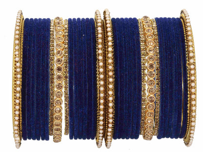T4 Jewels Metal Velvet Bangles Studded Zircon Diamond Stone & Pearls | Stylish Women's Bangles | Metal bangles | Gold Plated Bangles T4 Jewels