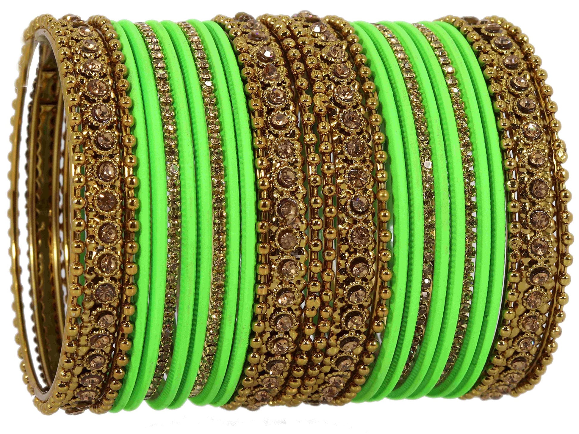 T4 Jewels Metal With Zircon Gemstone Studded Glossy Finished Traditional Bangle set Tgreen 2-4 T4 Jewels