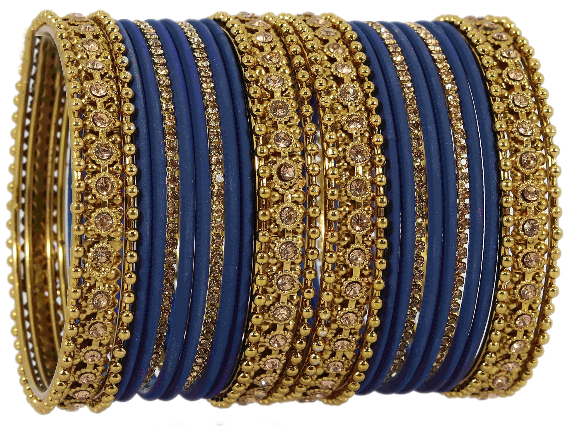 T4 Jewels Metal With Zircon Gemstone Studded Glossy Finished Traditional Bangle set DenimBlue T4 Jewels