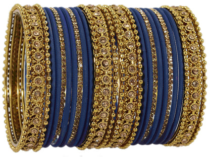 T4 Jewels Metal With Zircon Gemstone Studded Glossy Finished Traditional Bangle set DenimBlue T4 Jewels