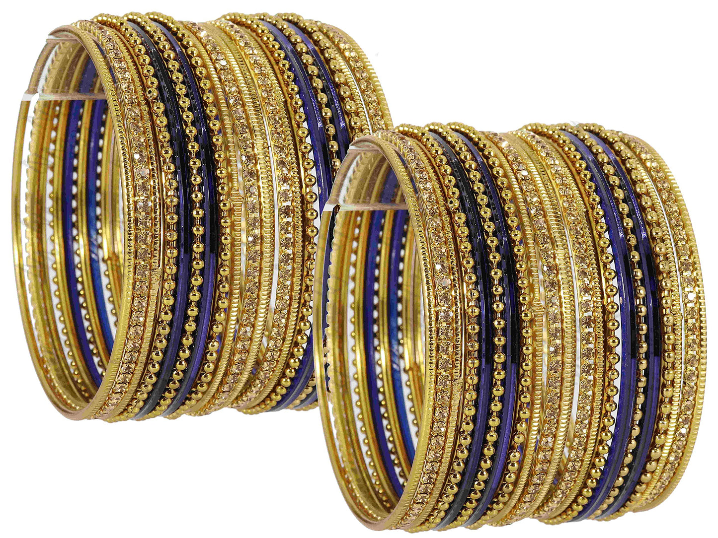 T4 Jewels Non-Precious Metal with Base Metal Zircon Gemstone Studded Glossy Finished Ballchain Linked Gold Plated Cutting Pattern Bangle set for Women and Girls T4 Jewels