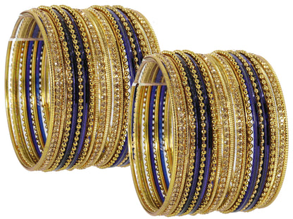 T4 Jewels Non-Precious Metal with Base Metal Zircon Gemstone Studded Glossy Finished Ballchain Linked Gold Plated Cutting Pattern Bangle set for Women and Girls T4 Jewels