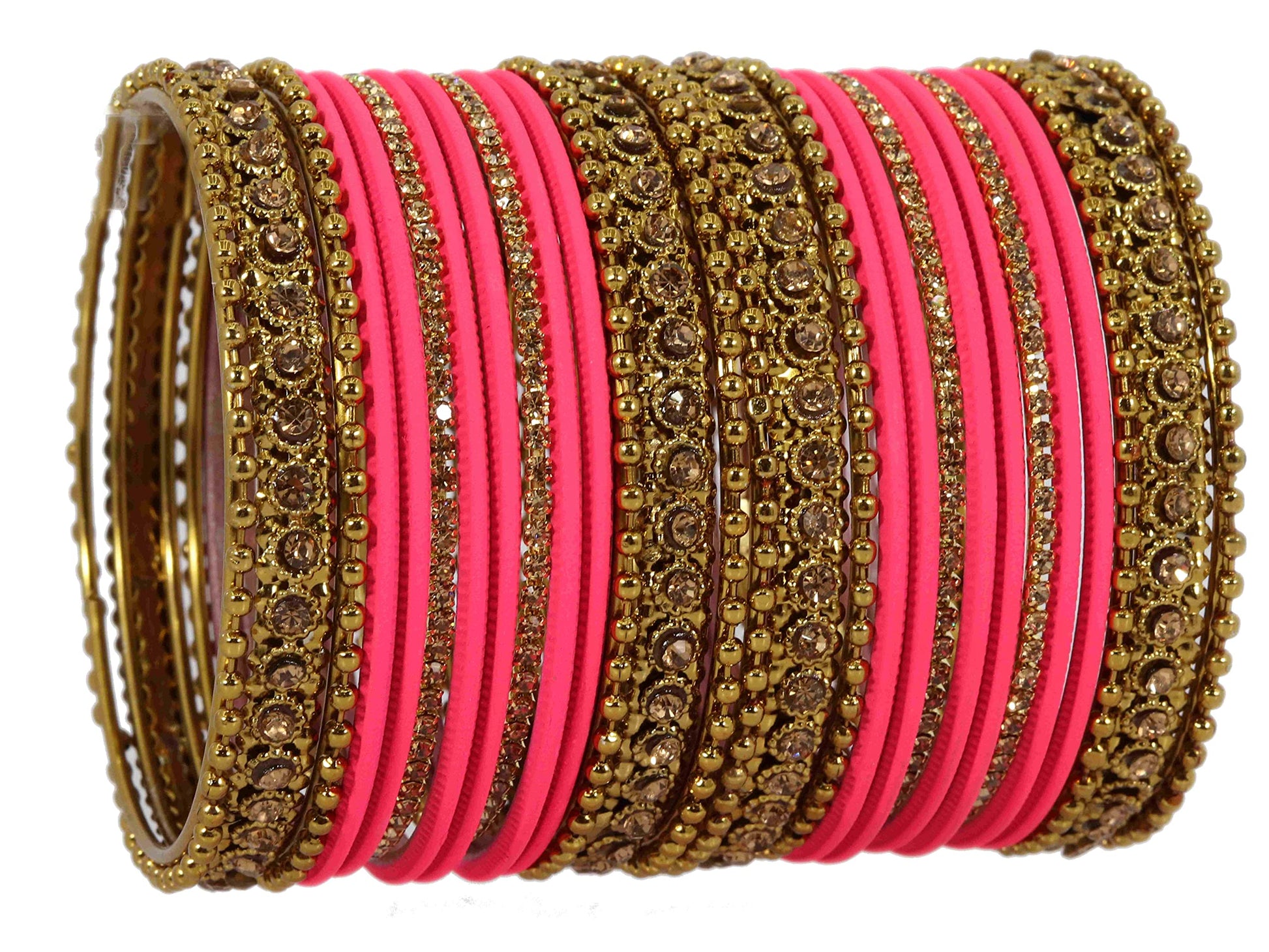 T4 Jewels Metal With Zircon Gemstone Studded Glossy Finished Traditional Bangle set Watermelon-Stawberry T4 Jewels