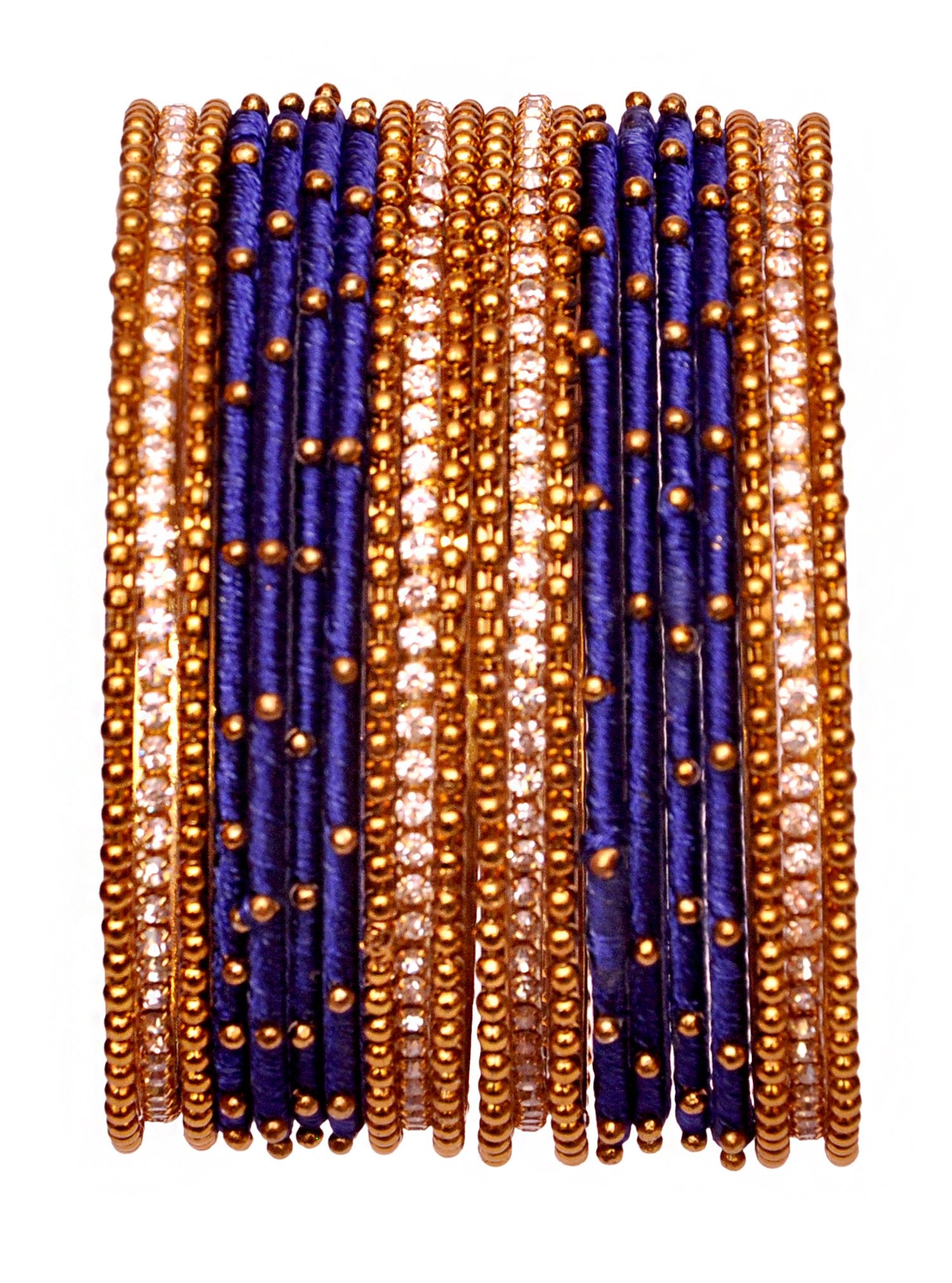 T4 Jewels Non-Precious Metal with Base Metal and Zircon Gemstone Studded Ball Chain Linked Glossy Finished Silk thread Bangle set Royal Blue T4 Jewels