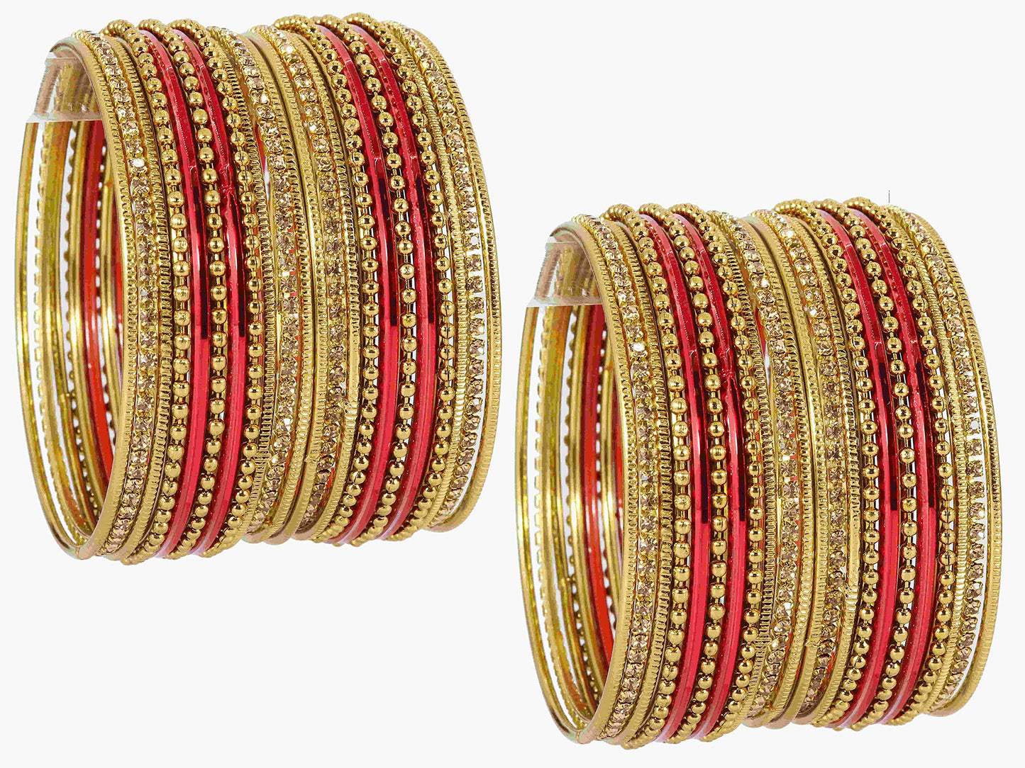 T4 Jewels Non-Precious Metal with Base Metal Zircon Gemstone Studded Glossy Finished Ballchain Linked Gold Plated Cutting Pattern Bangle set for Women and Girls T4 Jewels