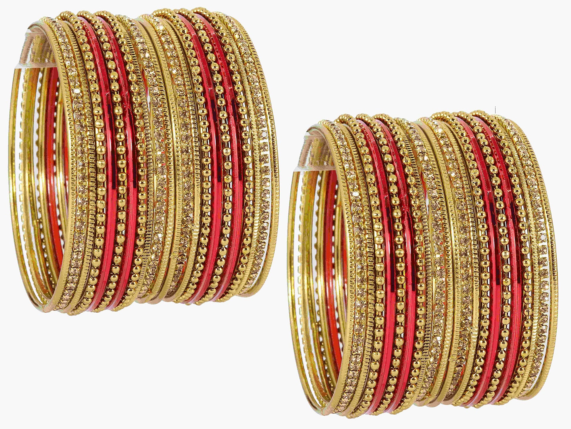 T4 Jewels Non-Precious Metal with Base Metal Zircon Gemstone Studded Glossy Finished Ballchain Linked Gold Plated Cutting Pattern Bangle set for Women and Girls T4 Jewels