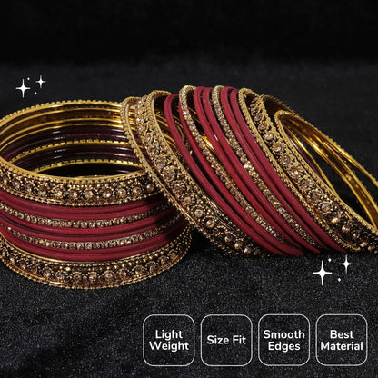 T4 Jewels Metal With Zircon Gemstone Studded Glossy Finished Traditional Bangle set T4 Jewels