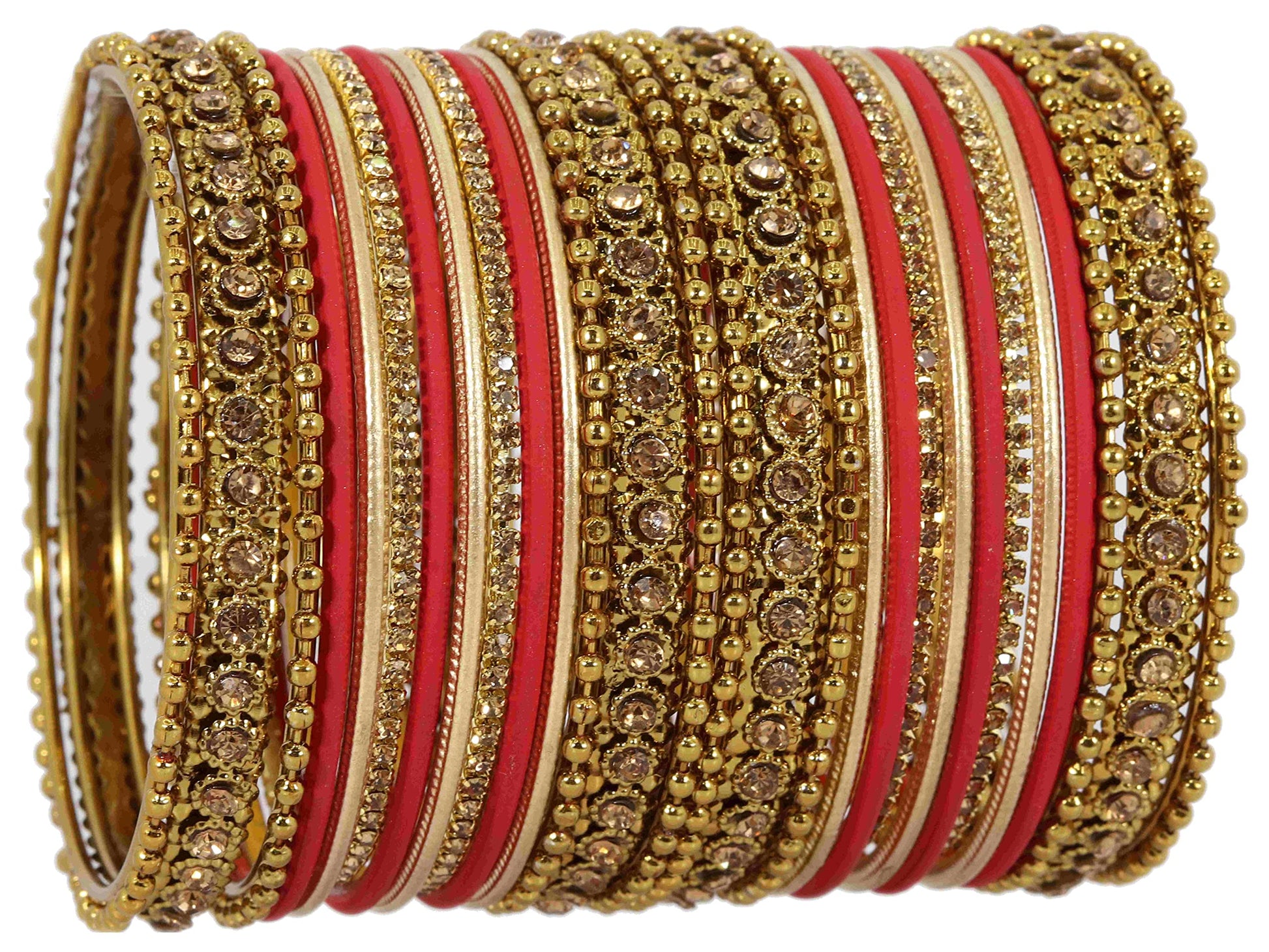 T4 Jewels Metal With Zircon Gemstone Studded Glossy Finished Traditional Bangle set G-Red 2-8 T4 Jewels