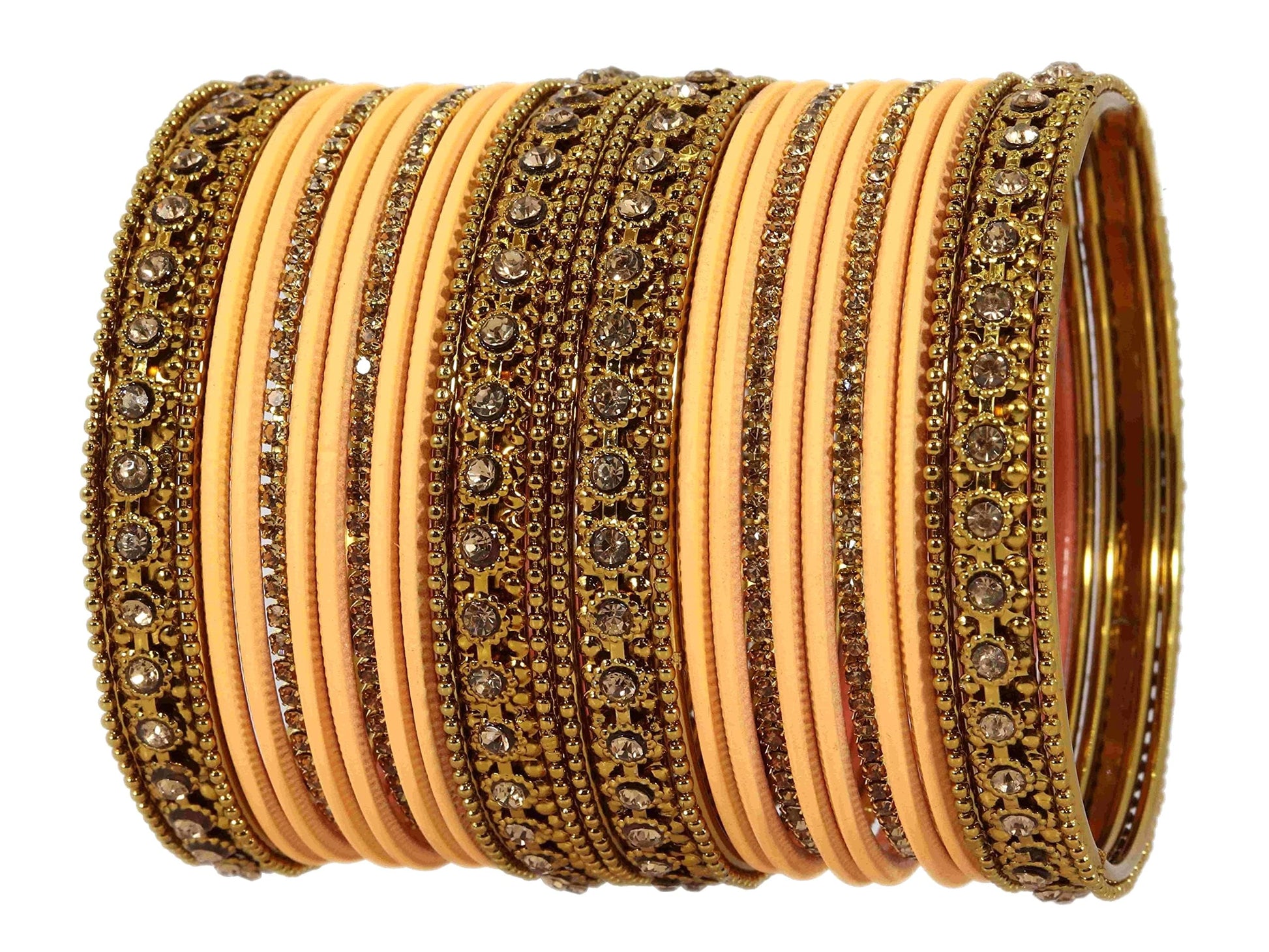 T4 Jewels Metal With Zircon Gemstone Studded Glossy Finished Traditional Bangle set Peach 2-8 T4 Jewels