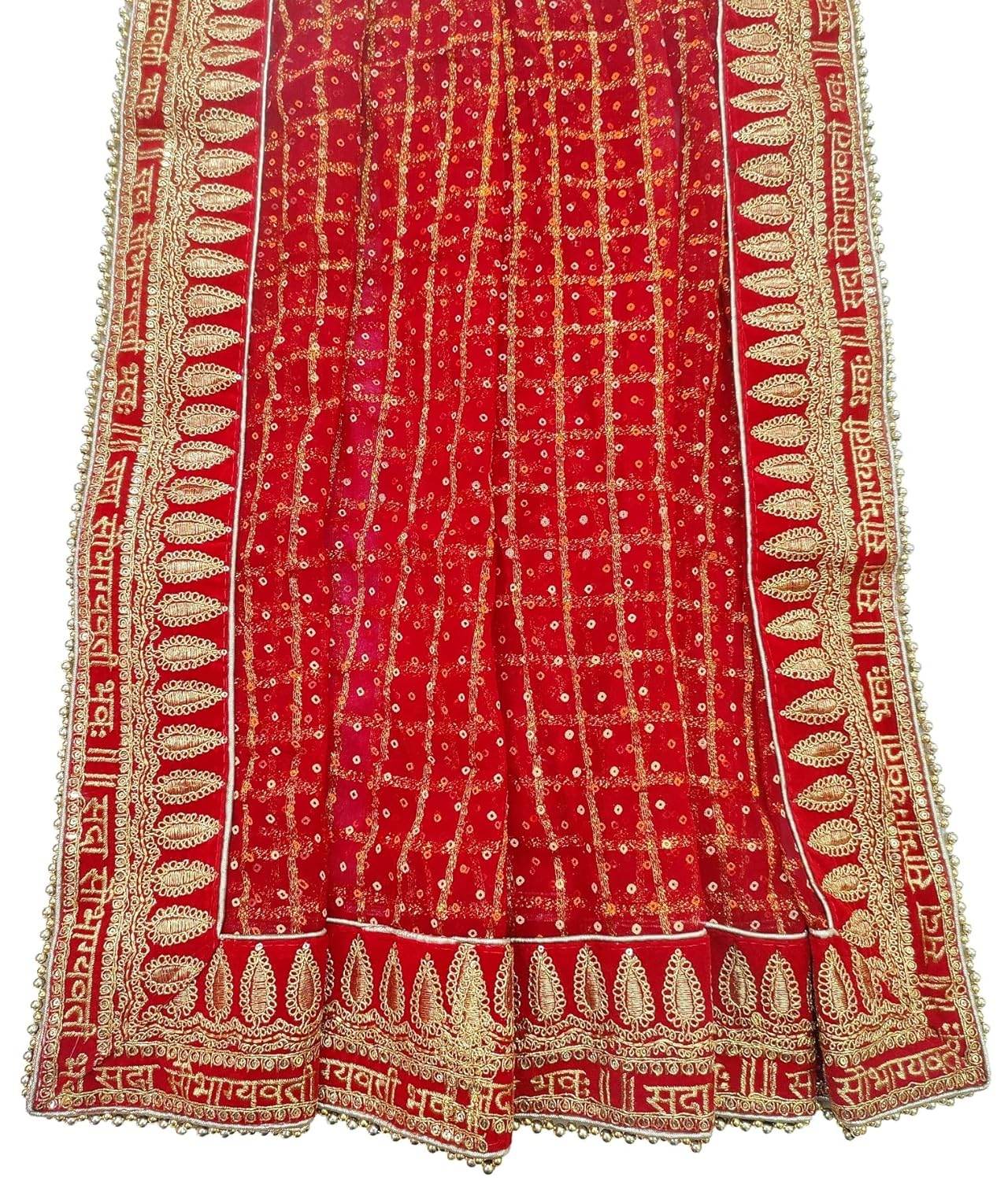 T4 Jewels Wedding Bridal Red Dupatta In Pure Viscous Georgette With Sada Saubhagyawati bhaw Embroidery Border (2.25m) & 4 side moti lace T4 Jewels