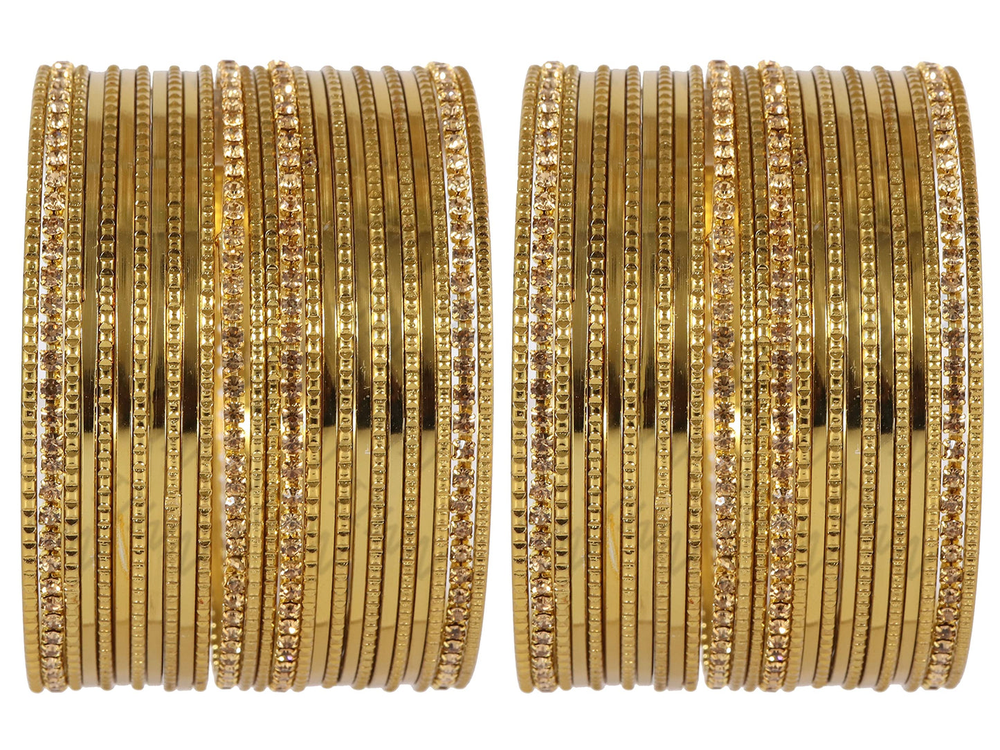 T4 Jewels Non-Precious Metal with Base Metal Zircon Gemstone Studded Glossy Finished Ballchain Linked Gold Plated Cutting Pattern Bangle set for Women and Girls T4 Jewels
