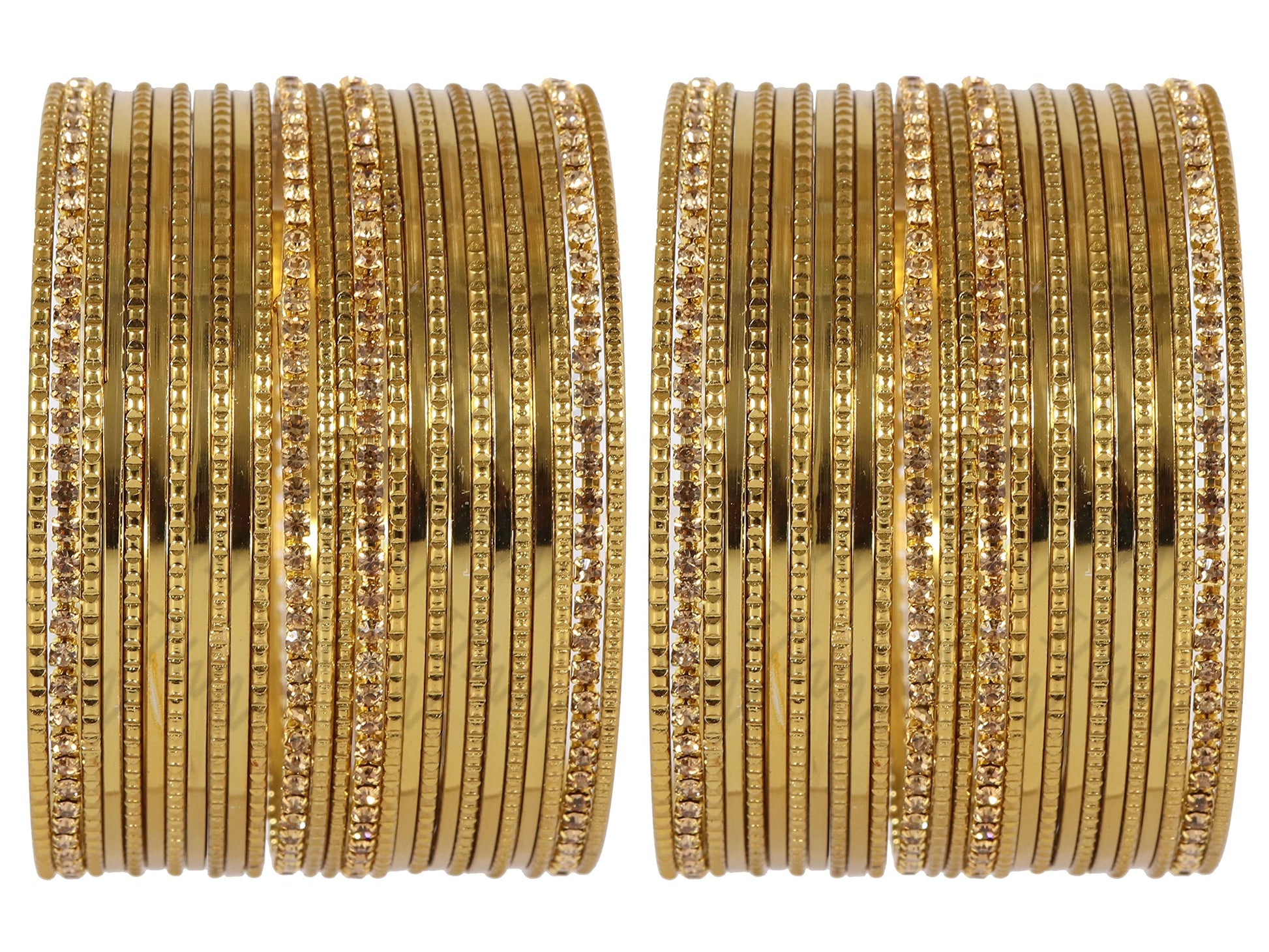 T4 Jewels Non-Precious Metal with Base Metal Zircon Gemstone Studded Glossy Finished Ballchain Linked Gold Plated Cutting Pattern Bangle set for Women and Girls T4 Jewels