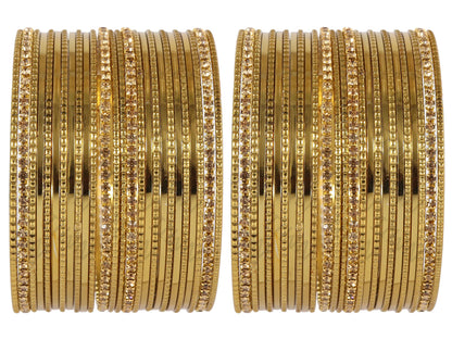 T4 Jewels Non-Precious Metal with Base Metal Zircon Gemstone Studded Glossy Finished Ballchain Linked Gold Plated Cutting Pattern Bangle set for Women and Girls T4 Jewels