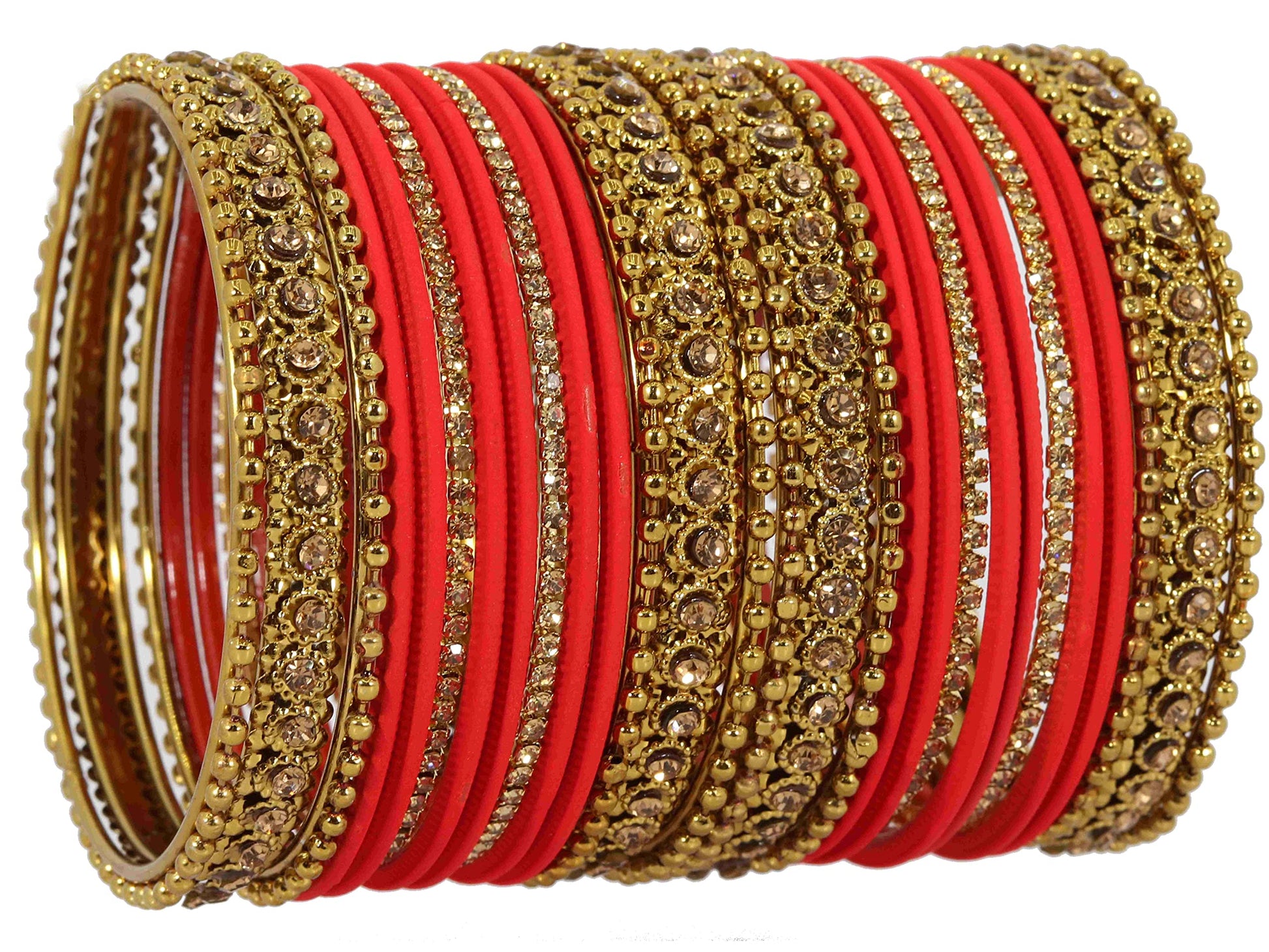 T4 Jewels Metal With Zircon Gemstone Studded Glossy Finished Traditional Bangle set CrimsonRed T4 Jewels