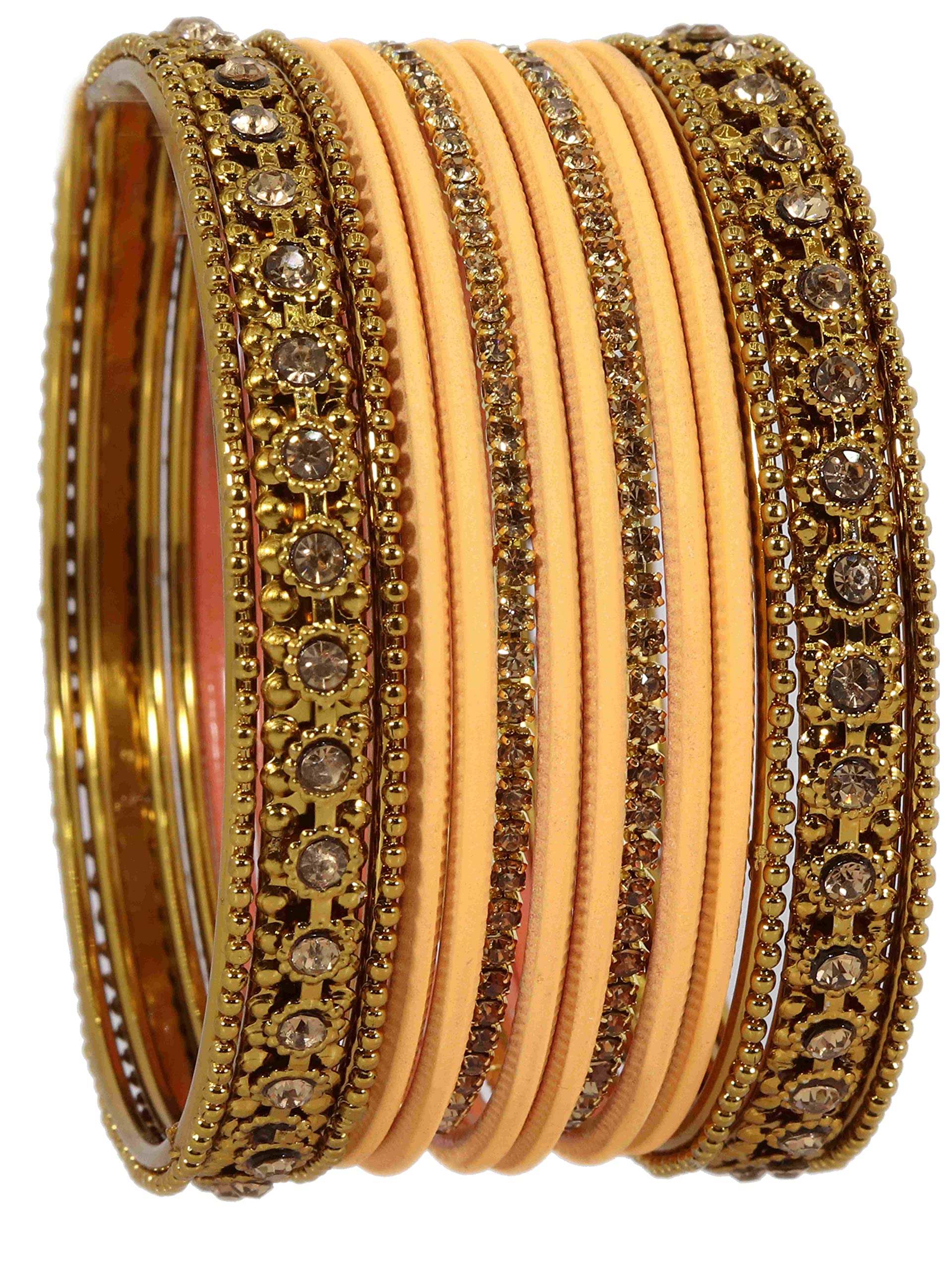 T4 Jewels Metal With Zircon Gemstone Studded Glossy Finished Traditional Bangle set T4 Jewels