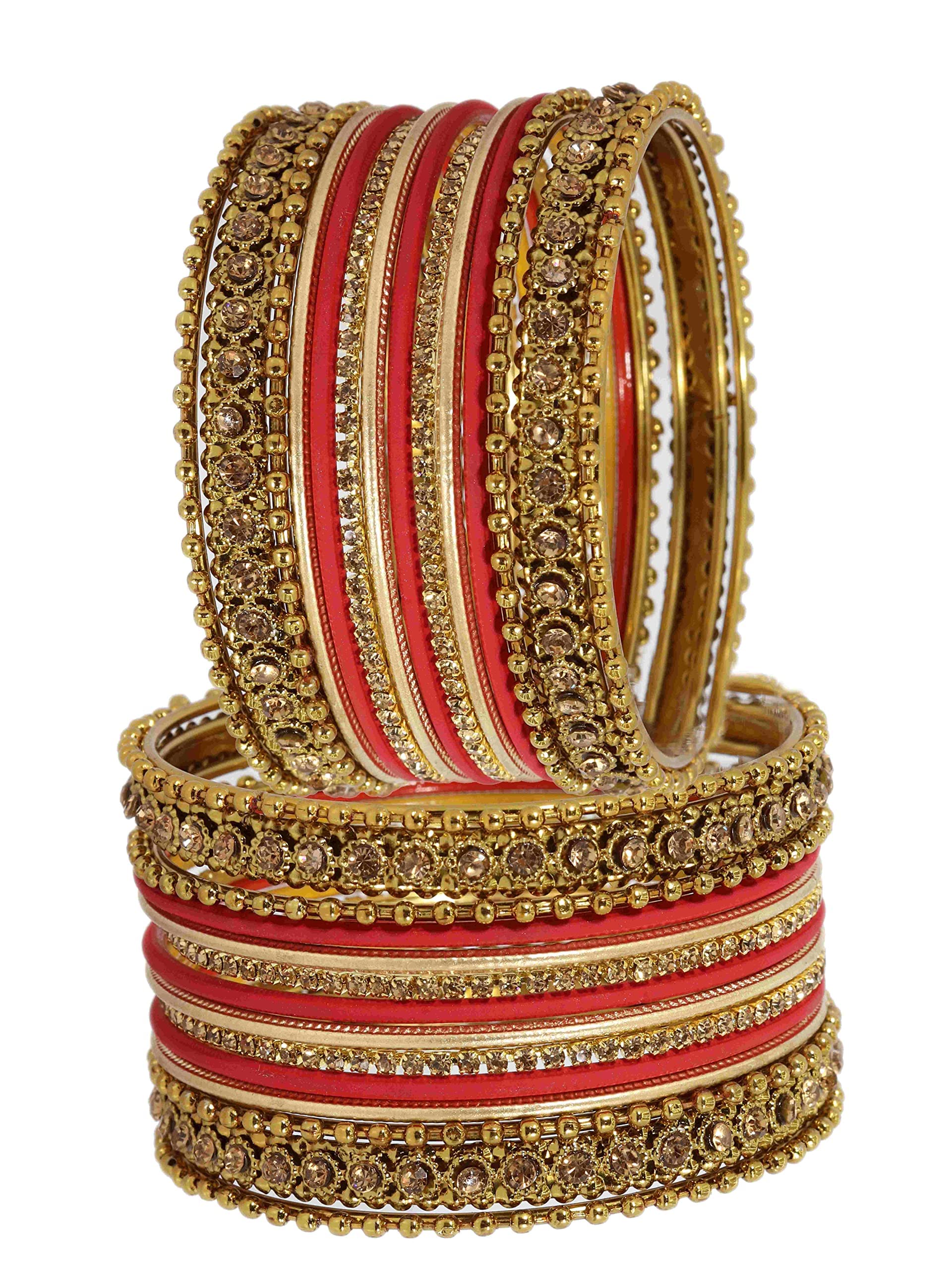 T4 Jewels Metal With Zircon Gemstone Studded Glossy Finished Traditional Bangle set T4 Jewels