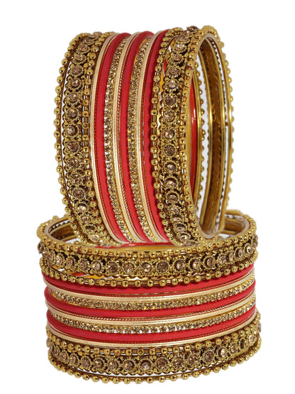 T4 Jewels Metal With Zircon Gemstone Studded Glossy Finished Traditional Bangle set T4 Jewels