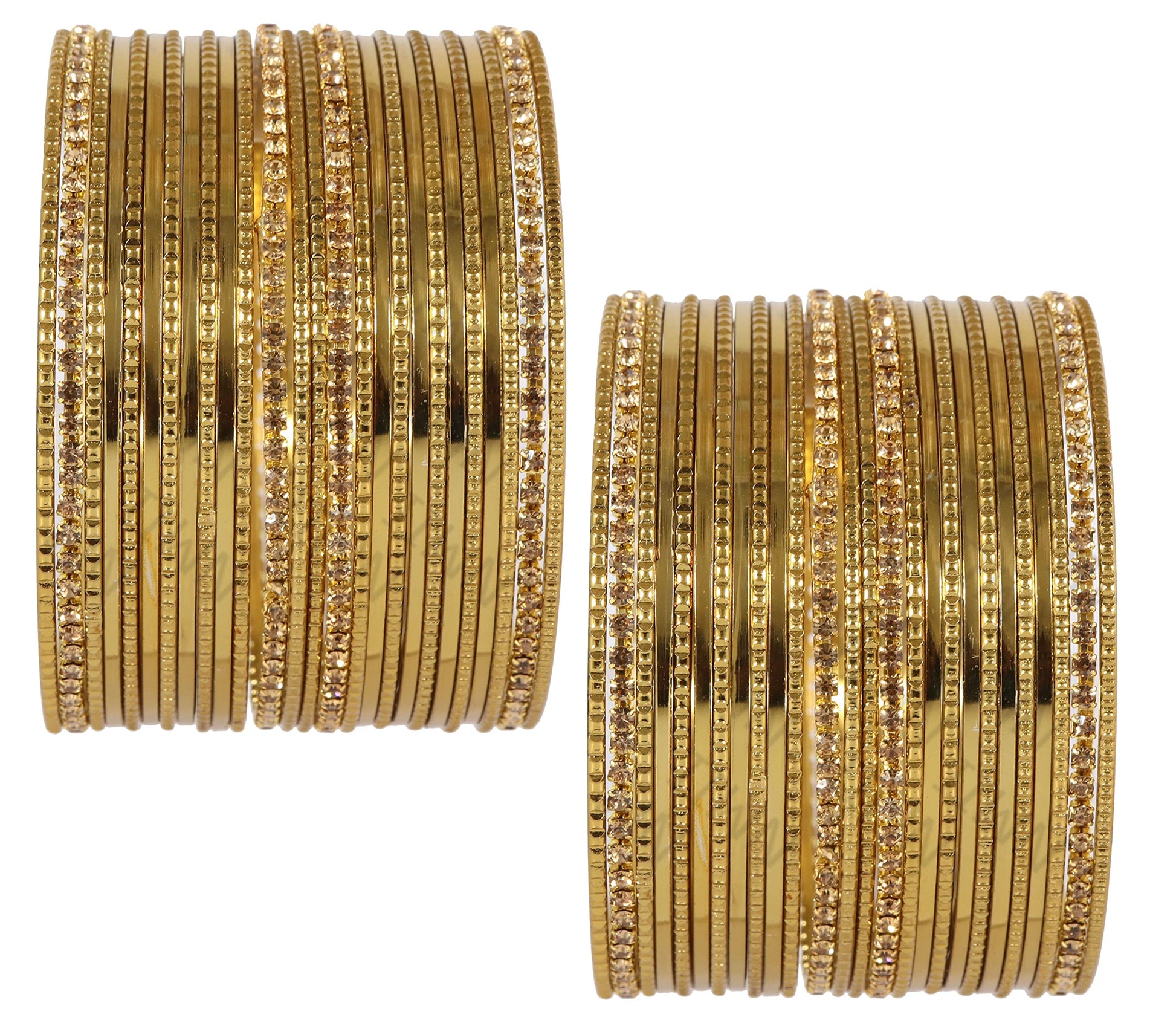 T4 Jewels Non-Precious Metal with Base Metal Zircon Gemstone Studded Glossy Finished Ballchain Linked Gold Plated Cutting Pattern Bangle set for Women and Girls Gold1 T4 Jewels