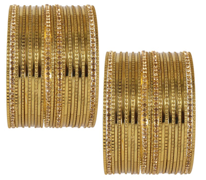 T4 Jewels Non-Precious Metal with Base Metal Zircon Gemstone Studded Glossy Finished Ballchain Linked Gold Plated Cutting Pattern Bangle set for Women and Girls Gold1 T4 Jewels
