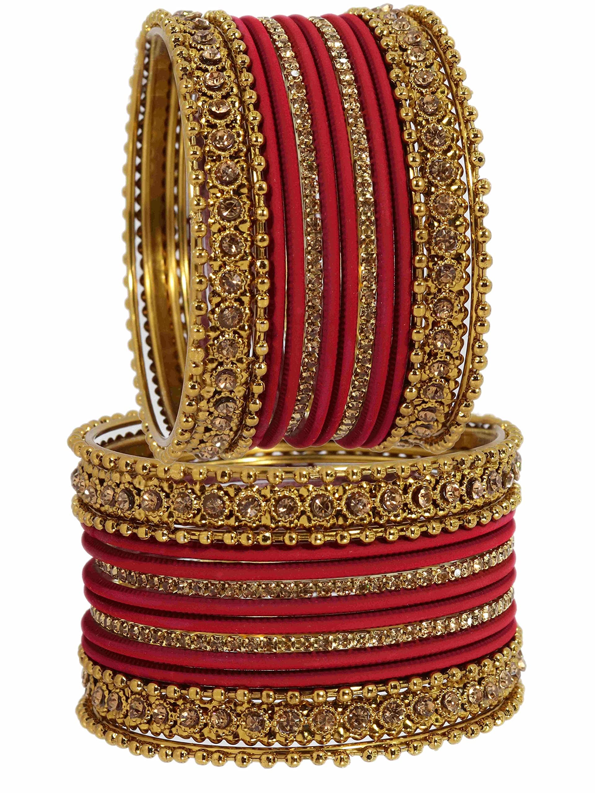T4 Jewels Metal With Zircon Gemstone Studded Glossy Finished Traditional Bangle set Mehroon T4 Jewels