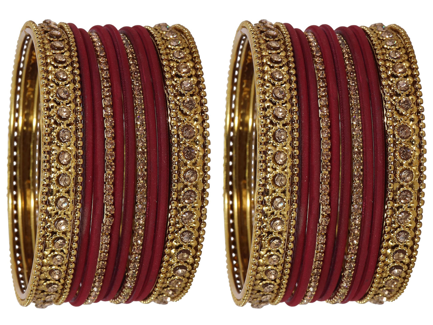 T4 Jewels Metal With Zircon Gemstone Studded Glossy Finished Traditional Bangle set Mehroon 2-6 T4 Jewels