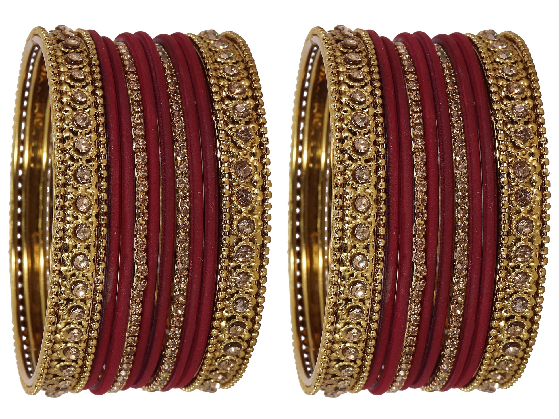 T4 Jewels Metal With Zircon Gemstone Studded Glossy Finished Traditional Bangle set Mehroon 2-6 T4 Jewels