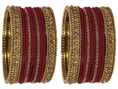 T4 Jewels Metal With Zircon Gemstone Studded Glossy Finished Traditional Bangle set Mehroon 2-6 T4 Jewels