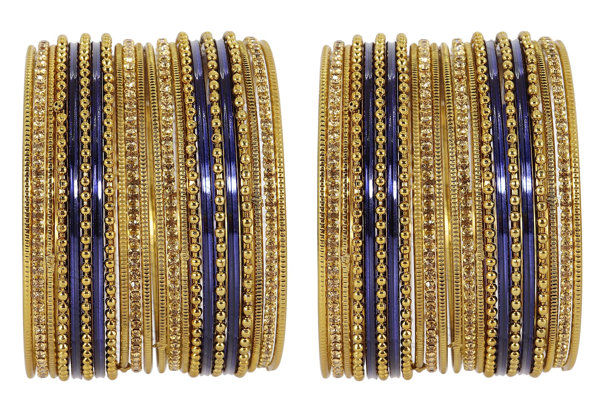 T4 Jewels Non-Precious Metal with Base Metal Zircon Gemstone Studded Glossy Finished Ballchain Linked Gold Plated Cutting Pattern Bangle set for Women and Girls T4 Jewels