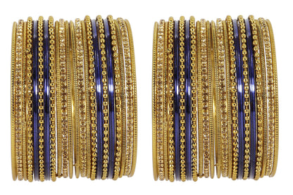 T4 Jewels Non-Precious Metal with Base Metal Zircon Gemstone Studded Glossy Finished Ballchain Linked Gold Plated Cutting Pattern Bangle set for Women and Girls T4 Jewels