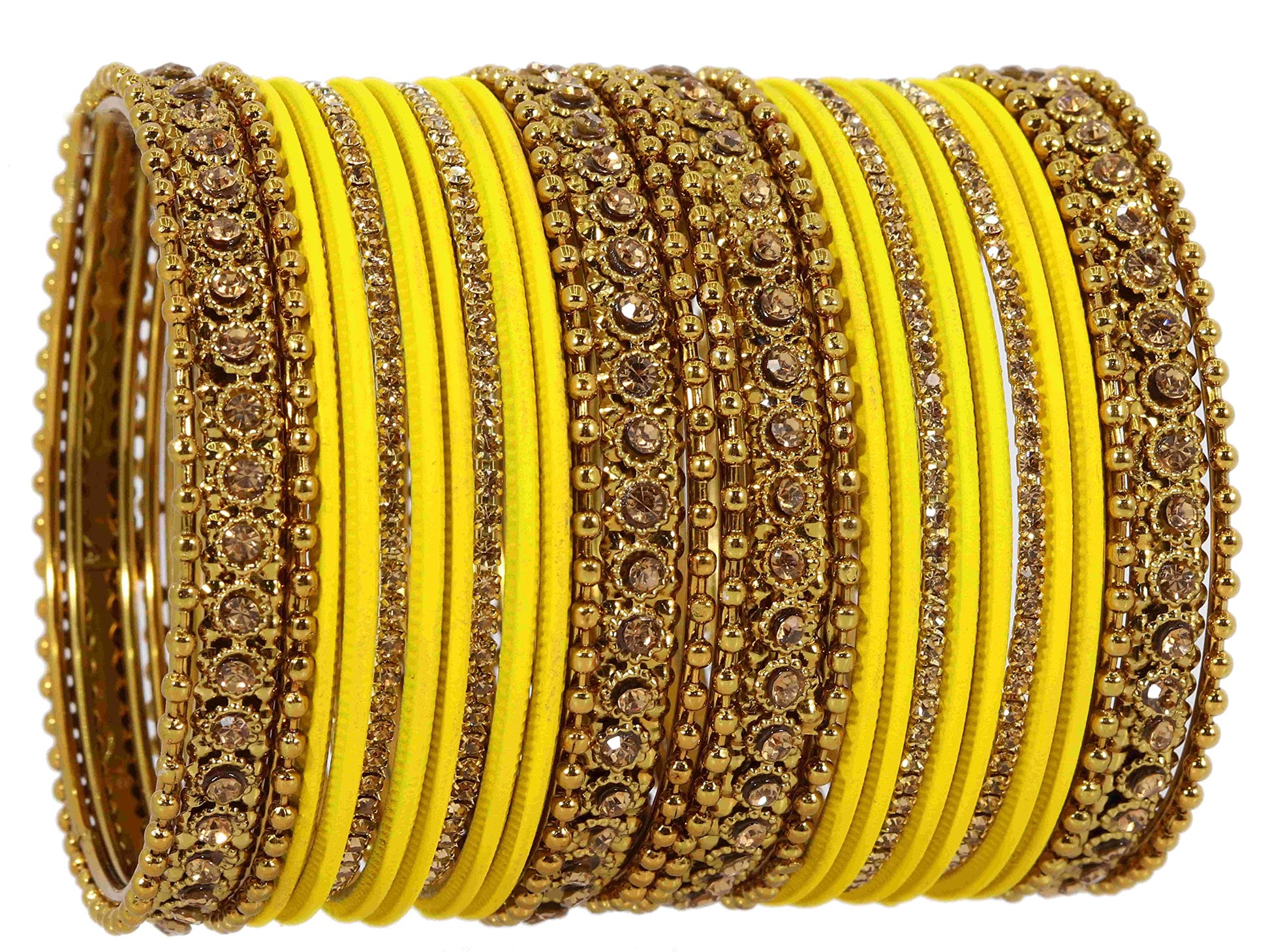 T4 Jewels Metal With Zircon Gemstone Studded Glossy Finished Traditional Bangle set Bright Yellow T4 Jewels