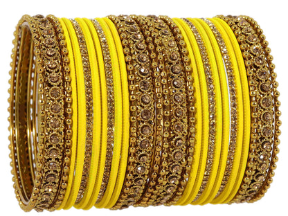 T4 Jewels Metal With Zircon Gemstone Studded Glossy Finished Traditional Bangle set Bright Yellow T4 Jewels