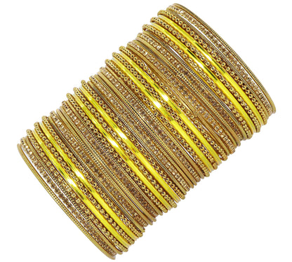 T4 Jewels Non-Precious Metal with Base Metal Zircon Gemstone Studded Glossy Finished Ballchain Linked Gold Plated Cutting Pattern Bangle set for Women and Girls T4 Jewels