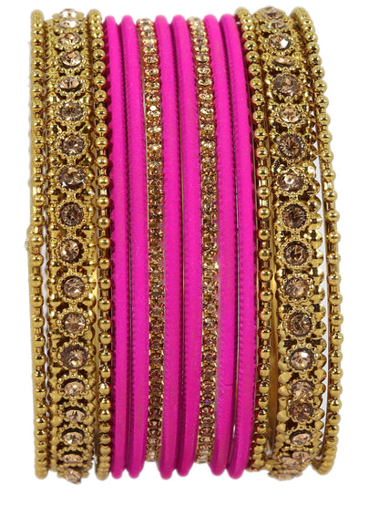 T4 Jewels Metal With Zircon Gemstone Studded Glossy Finished Traditional Bangle set T4 Jewels