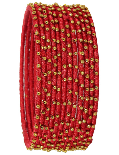 T4 Jewels Non-Precious Metal with Silk thread and Linked with Ball stone Glossy Finished Bangle Set For Women and Girls T4 Jewels