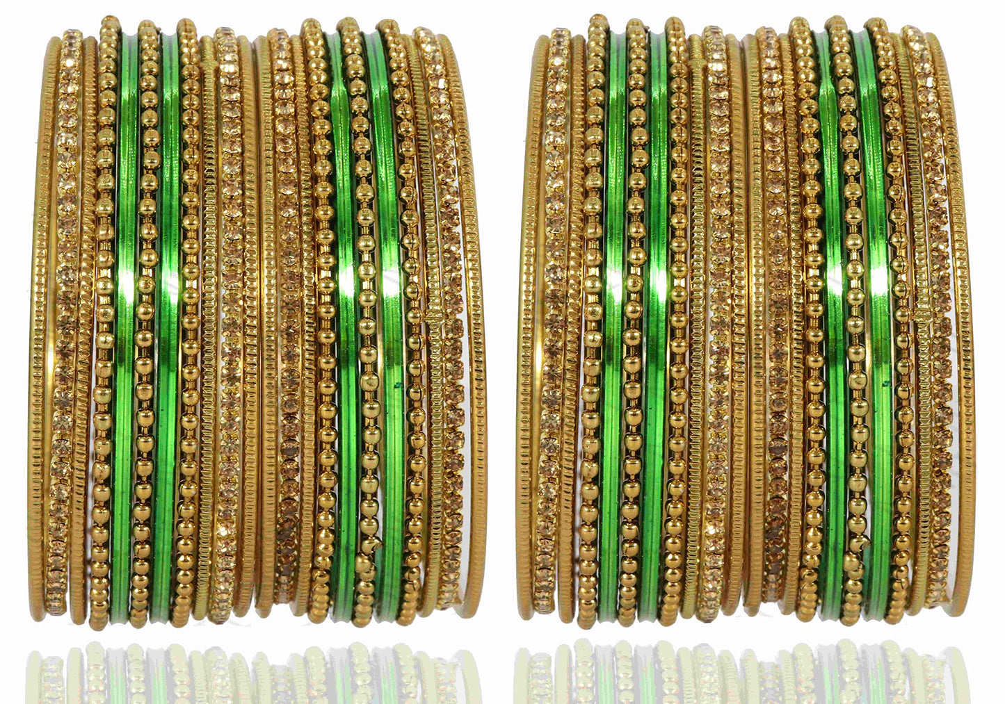 T4 Jewels Non-Precious Metal with Base Metal Zircon Gemstone Studded Glossy Finished Ballchain Linked Gold Plated Cutting Pattern Bangle set for Women and Girls T4 Jewels