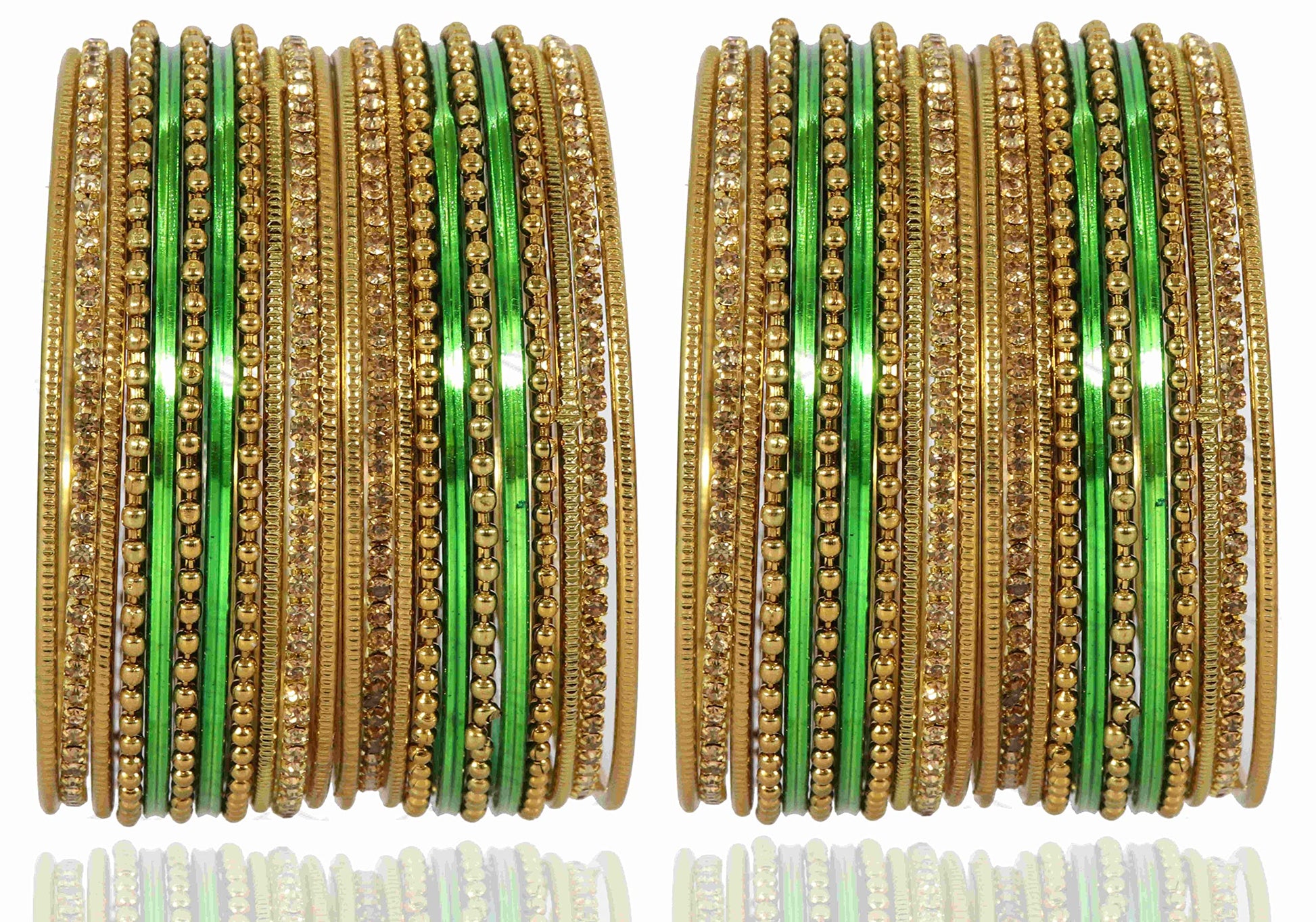 T4 Jewels Non-Precious Metal with Base Metal Zircon Gemstone Studded Glossy Finished Ballchain Linked Gold Plated Cutting Pattern Bangle set for Women and Girls T4 Jewels