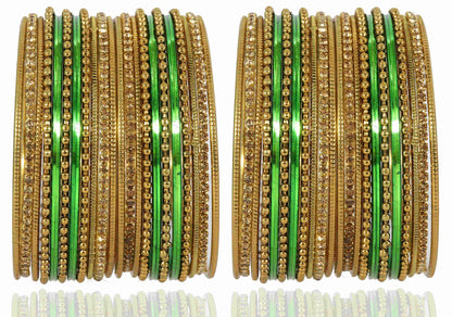 T4 Jewels Non-Precious Metal with Base Metal Zircon Gemstone Studded Glossy Finished Ballchain Linked Gold Plated Cutting Pattern Bangle set for Women and Girls T4 Jewels
