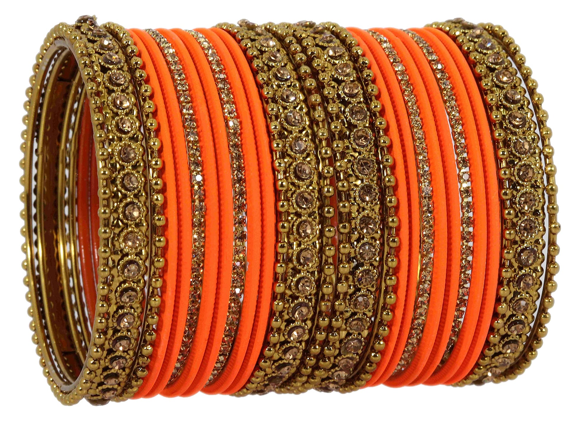 T4 Jewels Metal With Zircon Gemstone Studded Glossy Finished Traditional Bangle set Orange-Tamatri T4 Jewels