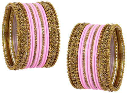 T4 Jewels Metal With Zircon Gemstone Studded Glossy Finished Traditional Bangle set T4 Jewels