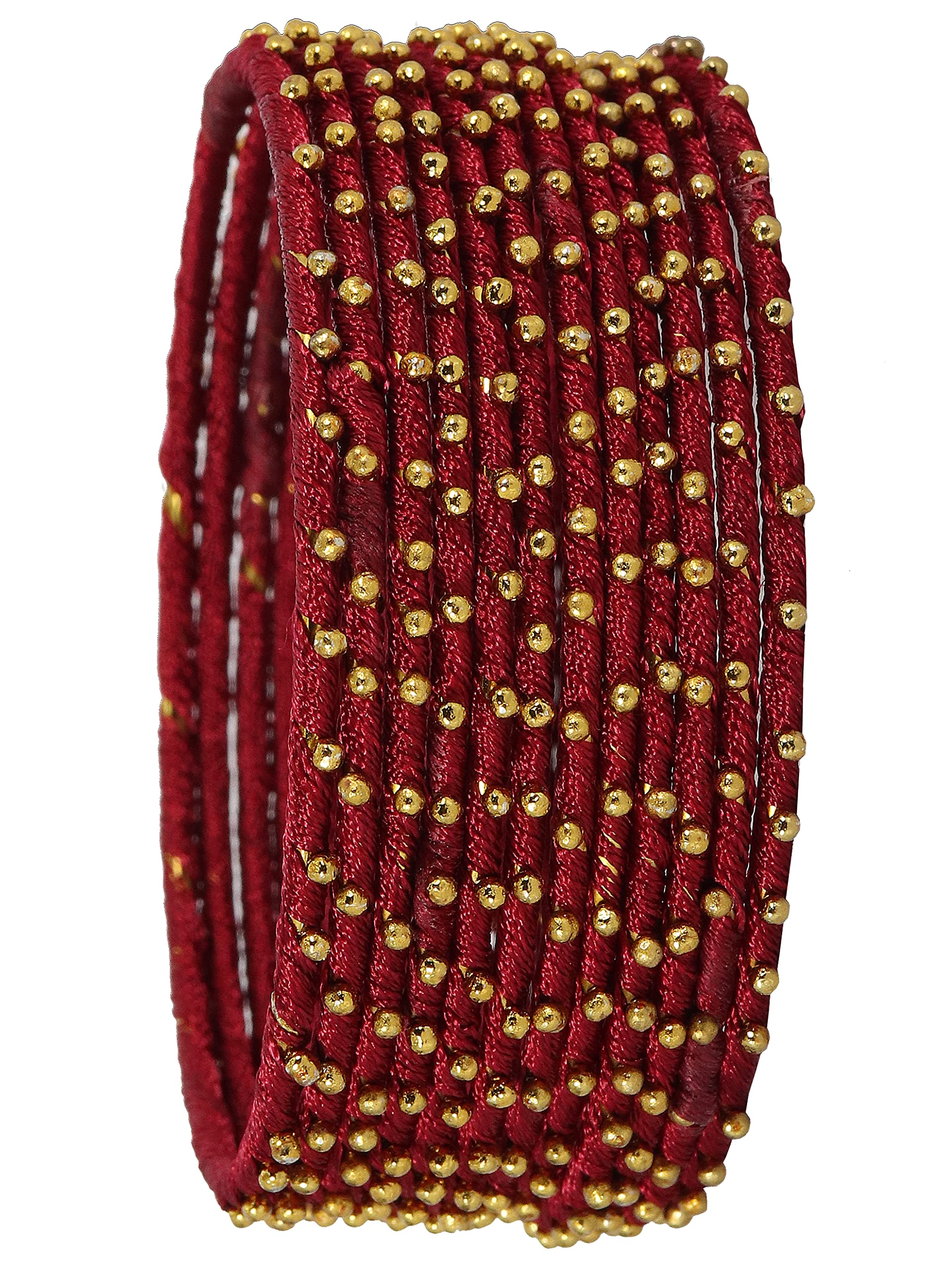 T4 Jewels Non-Precious Metal with Silk thread and Linked with Ball stone Glossy Finished Bangle Set For Women and Girls T4 Jewels