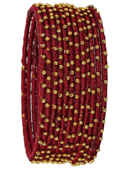 T4 Jewels Non-Precious Metal with Silk thread and Linked with Ball stone Glossy Finished Bangle Set For Women and Girls T4 Jewels