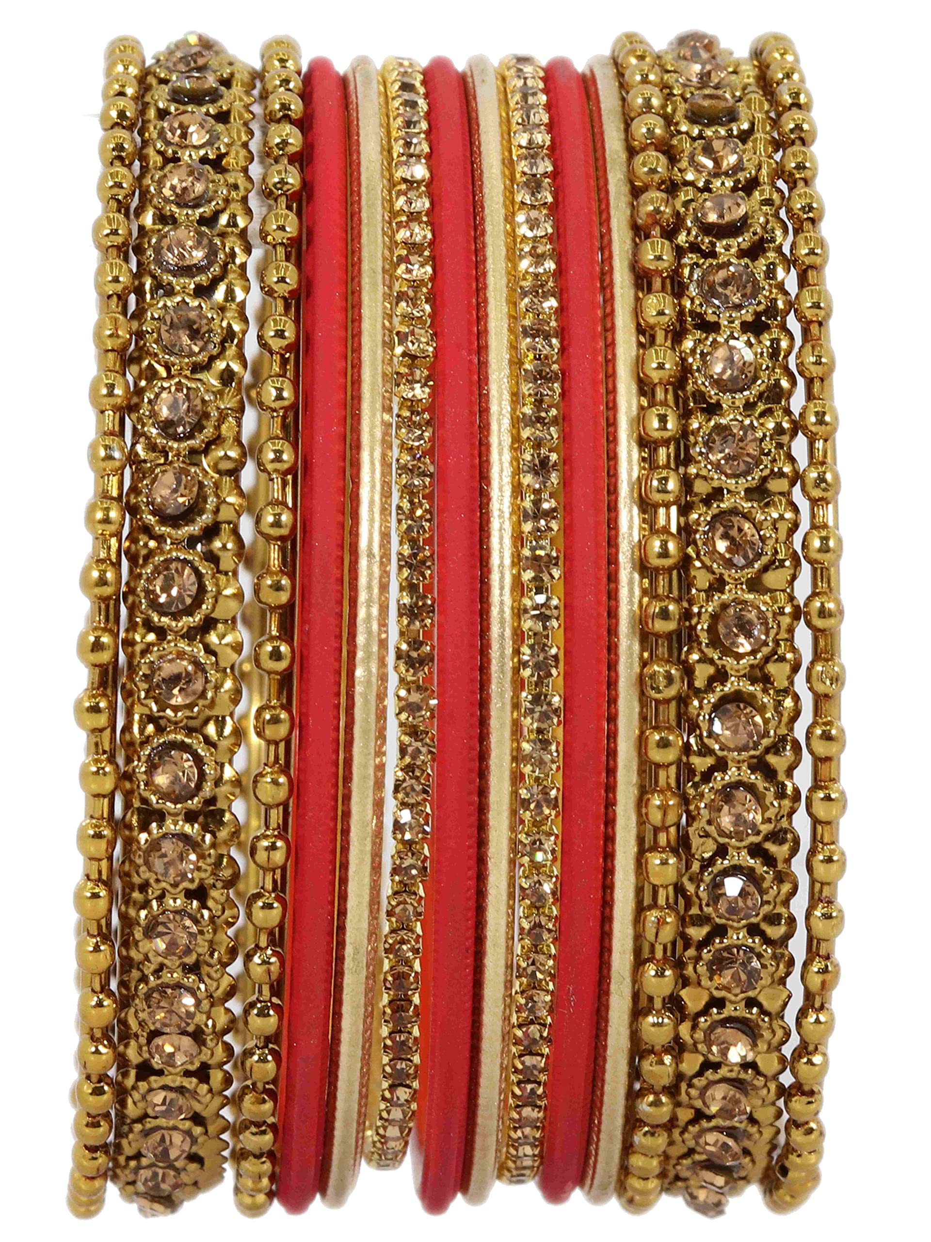 T4 Jewels Metal With Zircon Gemstone Studded Glossy Finished Traditional Bangle set T4 Jewels