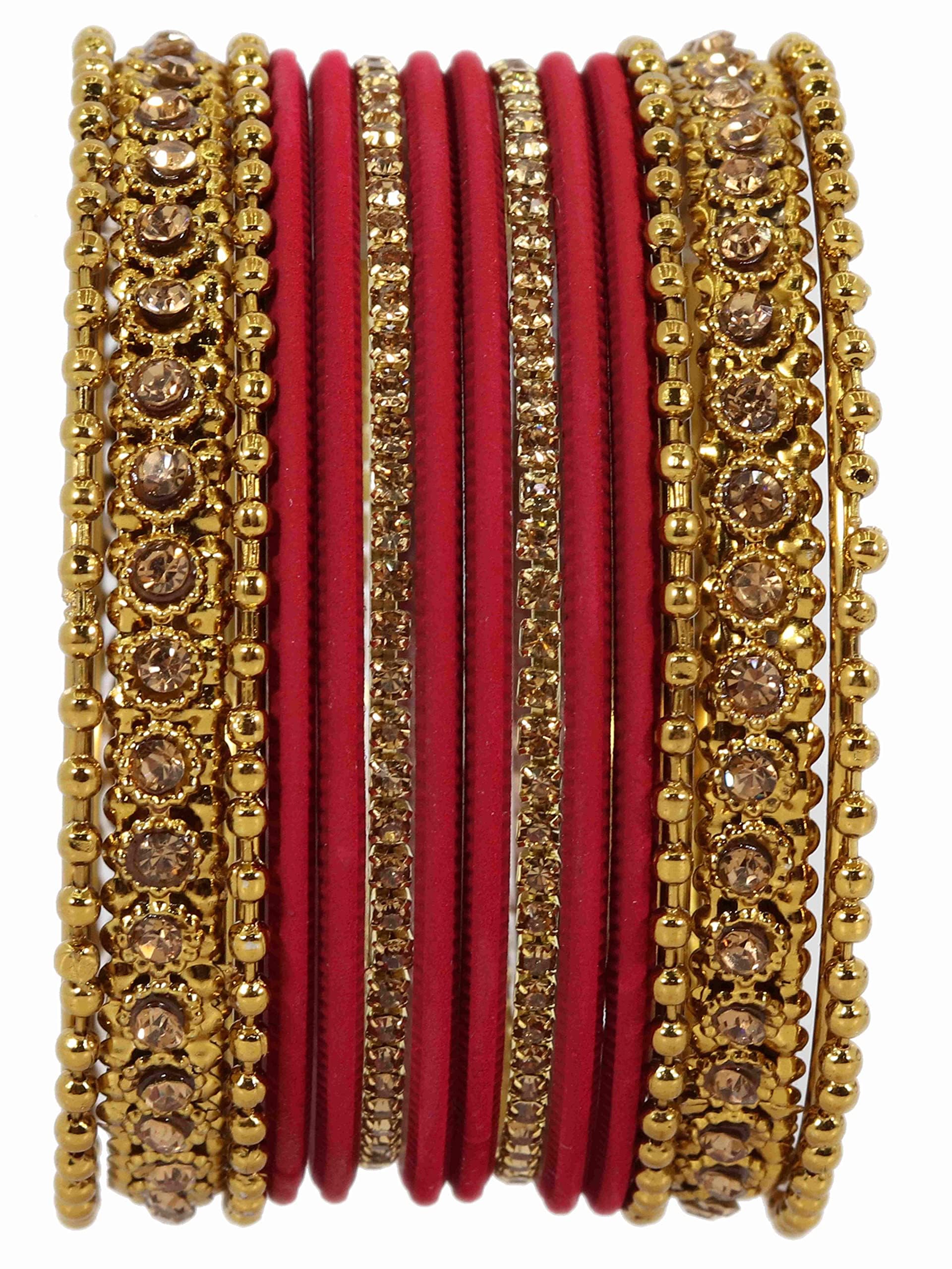 T4 Jewels Metal With Zircon Gemstone Studded Glossy Finished Traditional Bangle set T4 Jewels