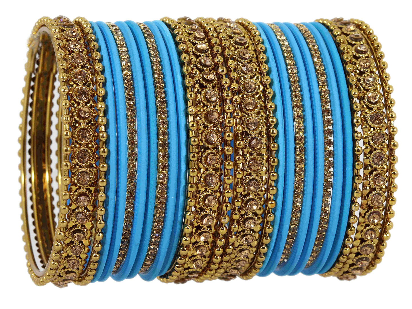 T4 Jewels Metal With Zircon Gemstone Studded Glossy Finished Traditional Bangle set Blue 2-4 T4 Jewels