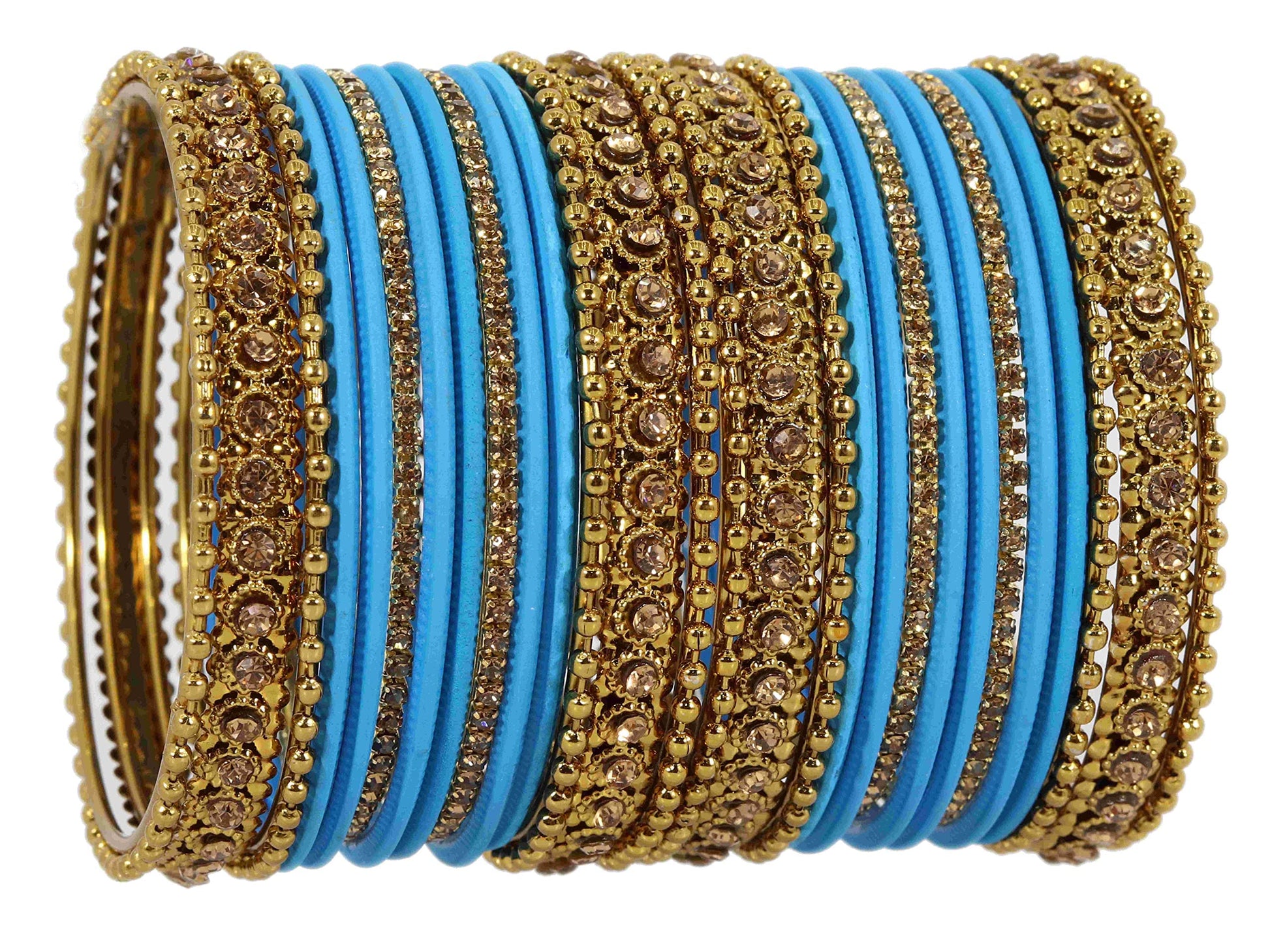 T4 Jewels Metal With Zircon Gemstone Studded Glossy Finished Traditional Bangle set Blue 2-4 T4 Jewels