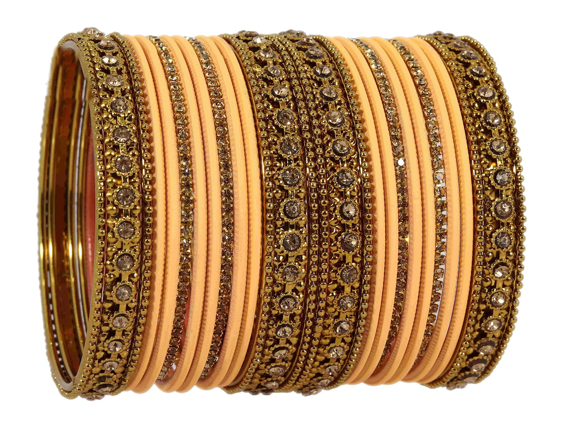 T4 Jewels Metal With Zircon Gemstone Studded Glossy Finished Traditional Bangle set Peach 2-6 T4 Jewels