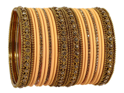T4 Jewels Metal With Zircon Gemstone Studded Glossy Finished Traditional Bangle set Peach 2-6 T4 Jewels